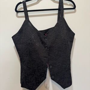 Black Brocade Button-Front Vest | New with Tags